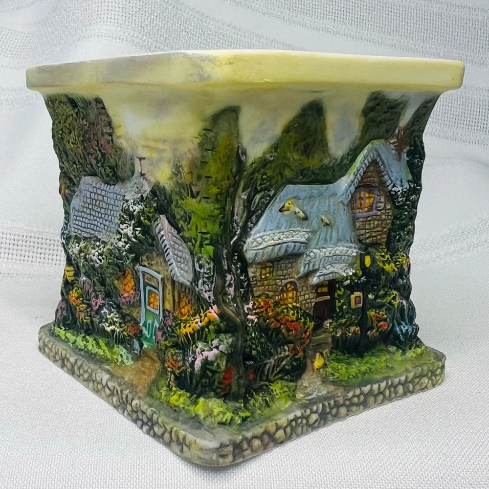 Thomas Kinkade Votive Tea Light Candle Holder Square Cottages LIKE‎ NEW